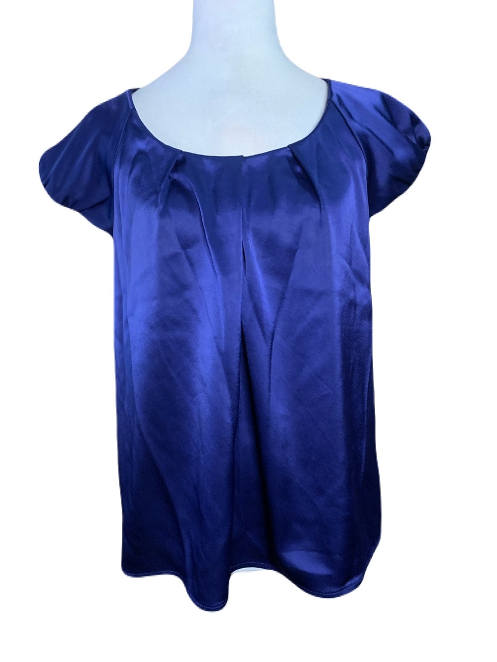 Theory Women’s P/XS Blue/Purple Satin Scoop-Neck Cap Sleeve Blouse Quiet Luxury